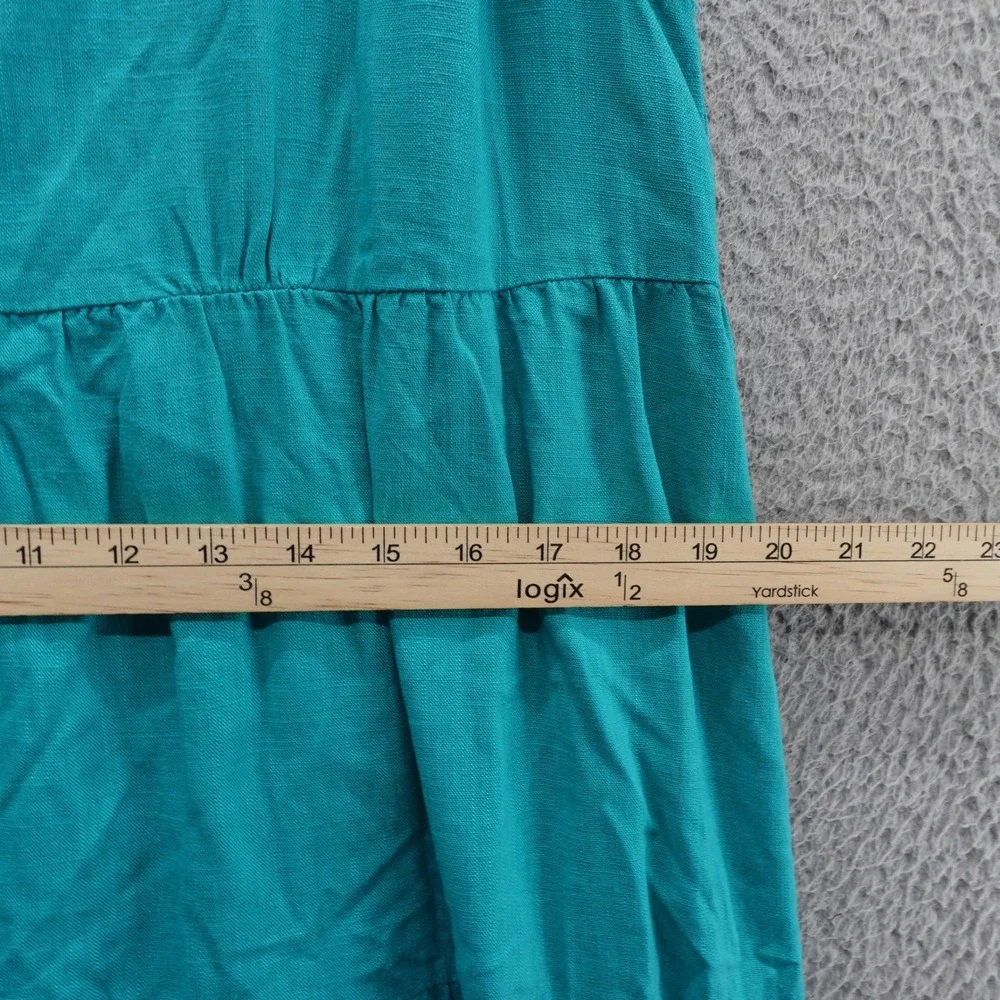 Umgee USA Tiered Midi‎ Dress Small Teal Linen Blend Sleeveless Ruffle Trim